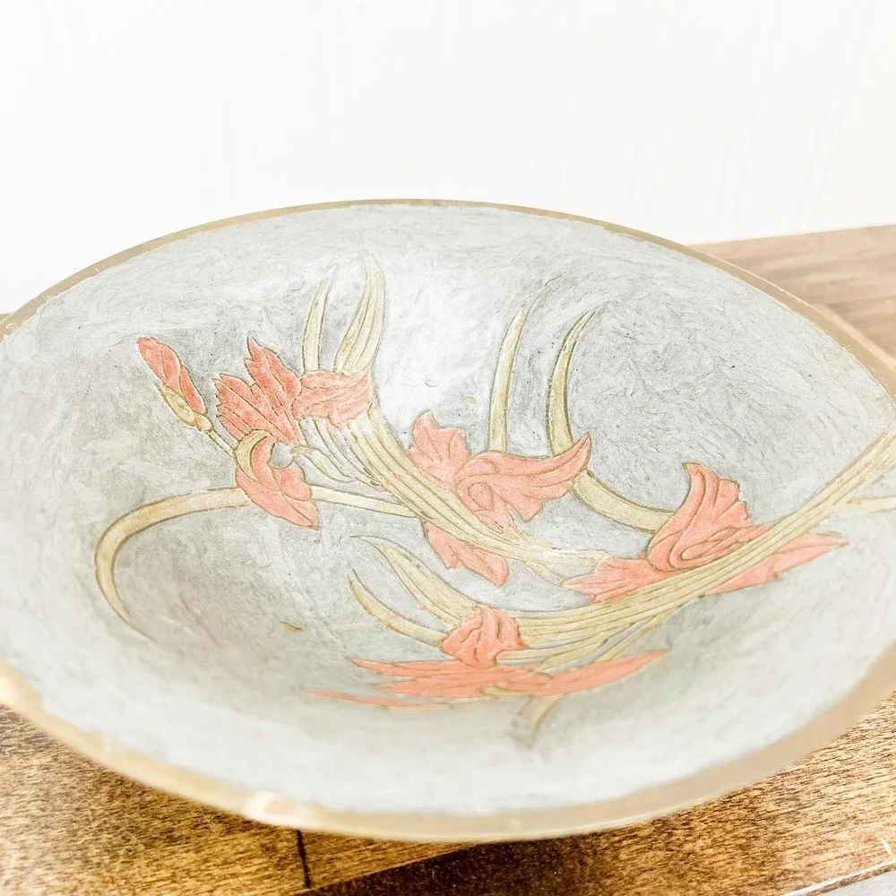 Vintage‎ Brass Pedestal Bowl with Floral Design